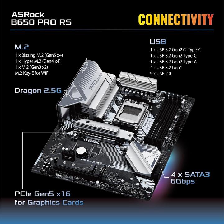 Productafbeelding AsRock MB B650 Pro RS AM5 HDMI/DP DDR5 (AM5, AMD B650, ATX)