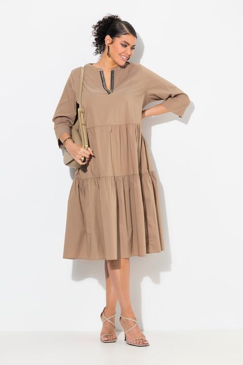 Produktbild Ulla Popken Midikleid, Volants, A-Linie, Tunika-Ausschnitt, 3/4-Arm (50, 52)