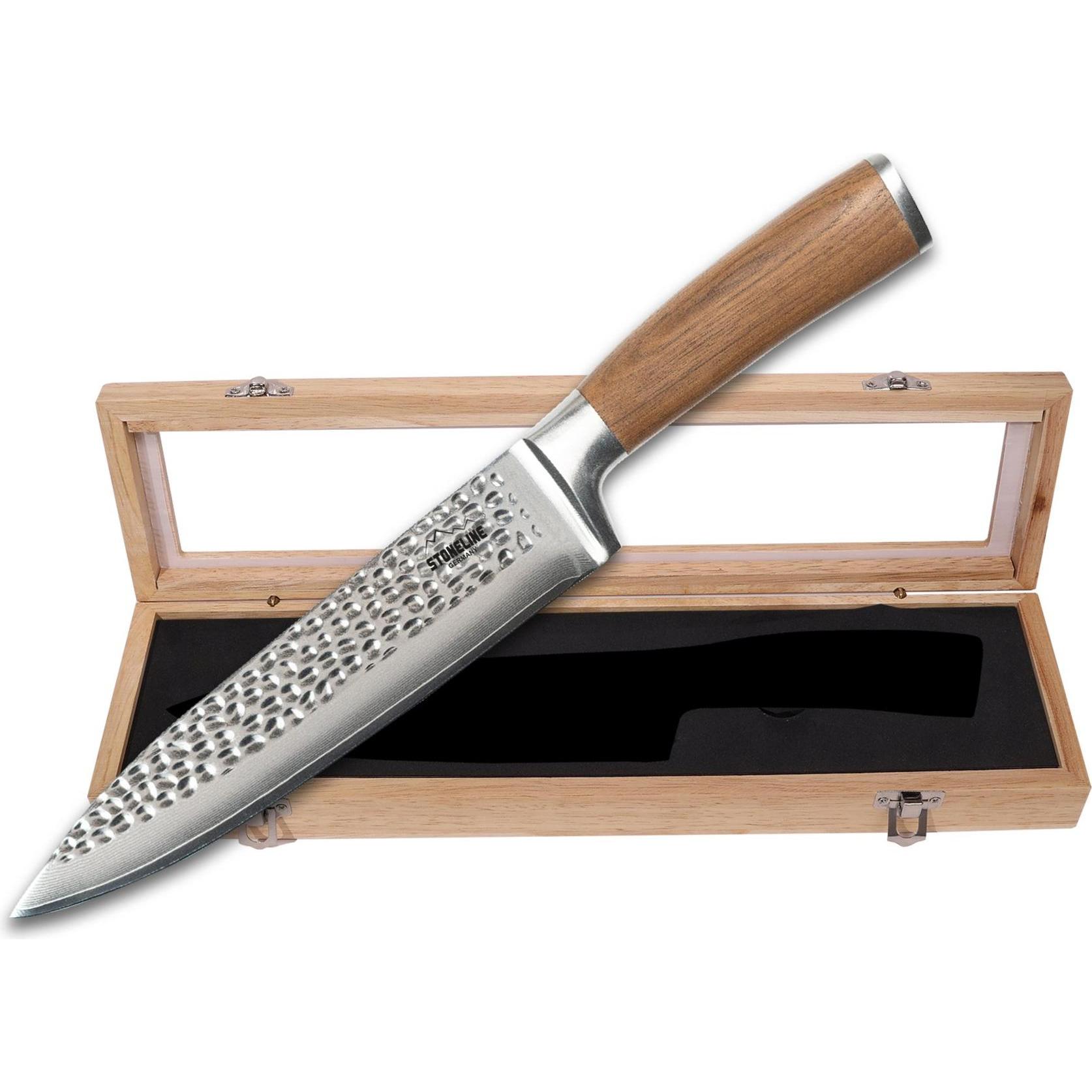 Thumbnail - Stoneline Hammerschlag Kochmesser 34 cm, aus Damaszenerstahl, Küchenmesser, Braun, Silber