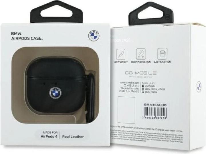 Immagine prodotto BMW BMA4SSLBK Custodia per AirPods 4 nera/nera Geniune Leather Silver Logo (Manicotto per cuffie)