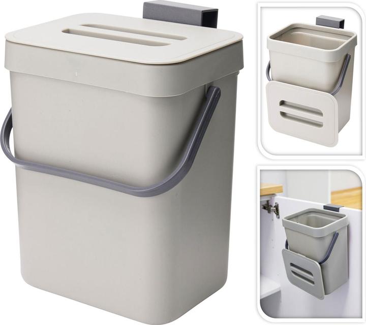 Image du produit Siaki Collection 3L Abfalleimer mit Haken für die Küchenschranktür, 15,5 x 12 x 20,5 cm, grau (3 l)