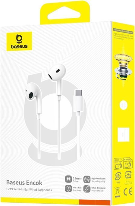 Actual product image Baseus OS-Baseus Encok CZ19 Wired Earphones Moon White (Cable)