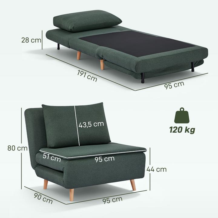 Produktbild Homcom Schlafsessel Polyester, Buchenholz Dunkelgrün
