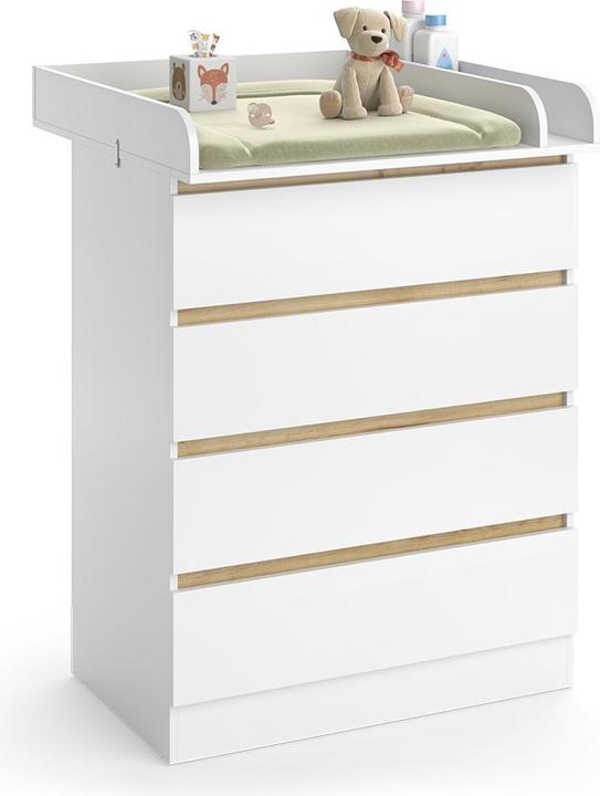 Produktbild VitaliSpa Wickelkommode Emmi, Weiss/Goldkraft Eiche, 80 x 111.7 cm mit 4 Schubladen