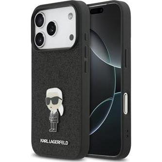 Karl Lagerfeld Fixed Glitter Metal Ikonik Case for iPhone 17 Pro Black (Apple iPhone 17 Pro), Cover smartphone, Nero