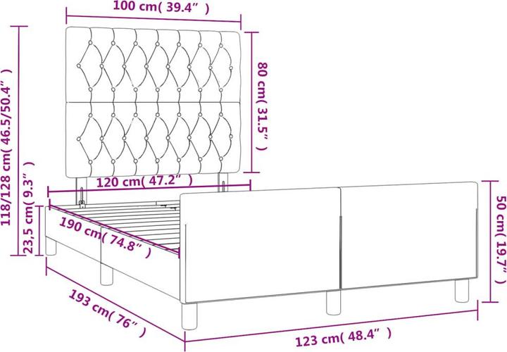 Image du produit vidaXL Bettgestell mit Kopfteil (120 x 190 cm)