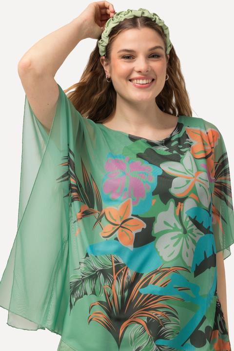 Immagine prodotto Ulla Popken Blusa a doppio strato con fiori, scollo rotondo e mezze maniche (50, 52)