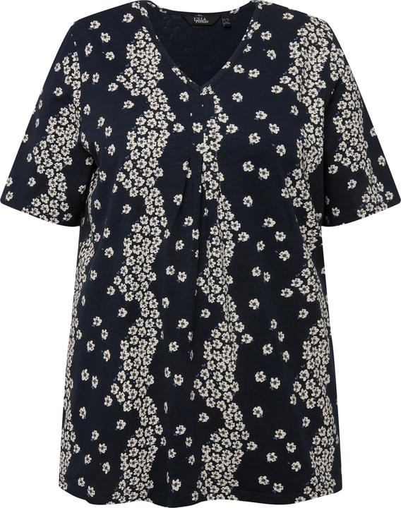 Immagine prodotto Ulla Popken T-shirt a fiori con pieghe decorative, scollatura a V e mezze maniche (42, 44)
