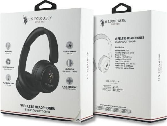 Actual product image U.S. Polo US Polo Bluetooth Headphones USHPV6PUNK Black/Black DH Colour Logo (30 h, Wireless)