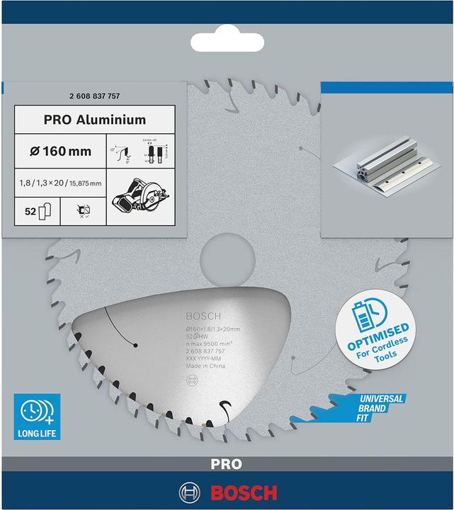 Productafbeelding Bosch Professional Zubehör Cirkelzaagblad Standaard voor Aluminium, 160x1,8/1,3x20, 52 tanden