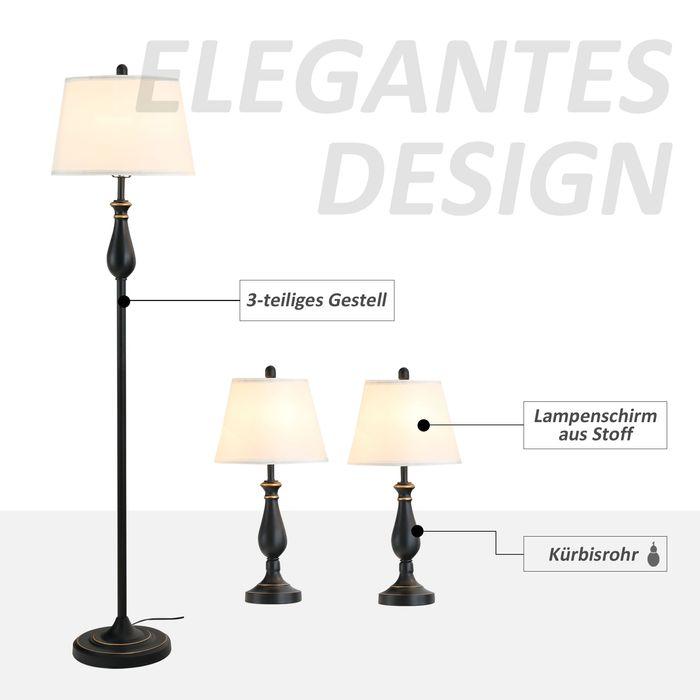 Actual product image Swisshandel24 Set of 3 lamps 2 table lamp(ø38 x 158H cm) + 1 floor lamp(ø30 x 62H cm) Vintage, black+white, metal (E27)