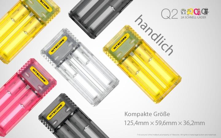 Productafbeelding Nitecore Q2 - Schnelladegerät für Li-Ion Akkus, 2 Schachtlader - 4 Farben zur Auswahl (Lader zonder batterij)