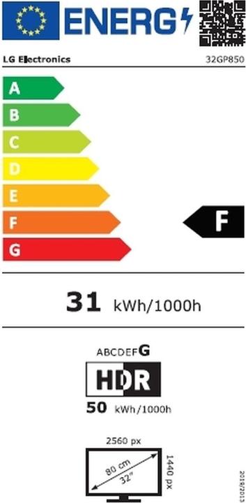 Energy Label LG UltraGear 32GP850-B (2560 x 1440 pixels, 32")