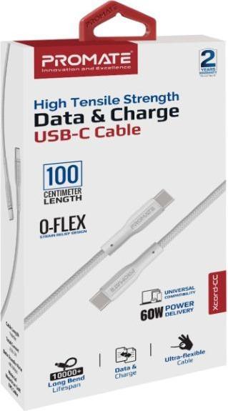 Actual product image ProMate xCord-CC White USB-C cable (1 m, USB 2.0, 60 W)