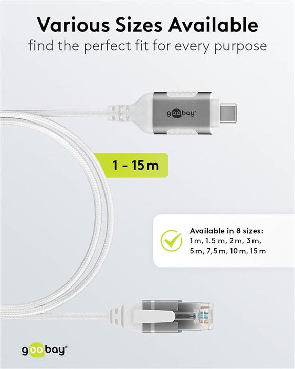 Actual product image Goobay Ethernet cable USB-C 3.1 to RJ45, Slim, 1 m (USB-C, RJ45 (1x))