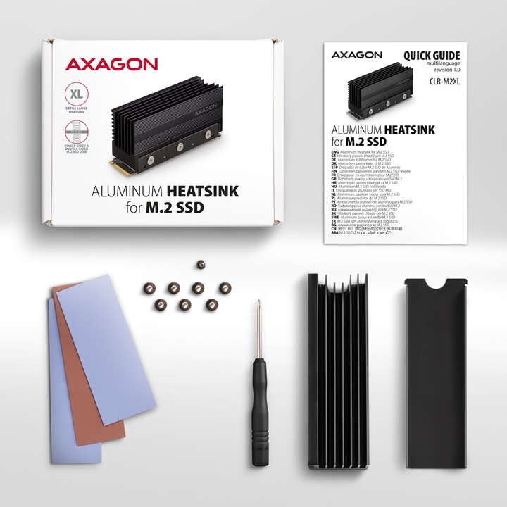 Actual product image Axagon CLR-M2XL passive - M.2 SSD, 2280 - Aluminium heatspreader with cooling fins