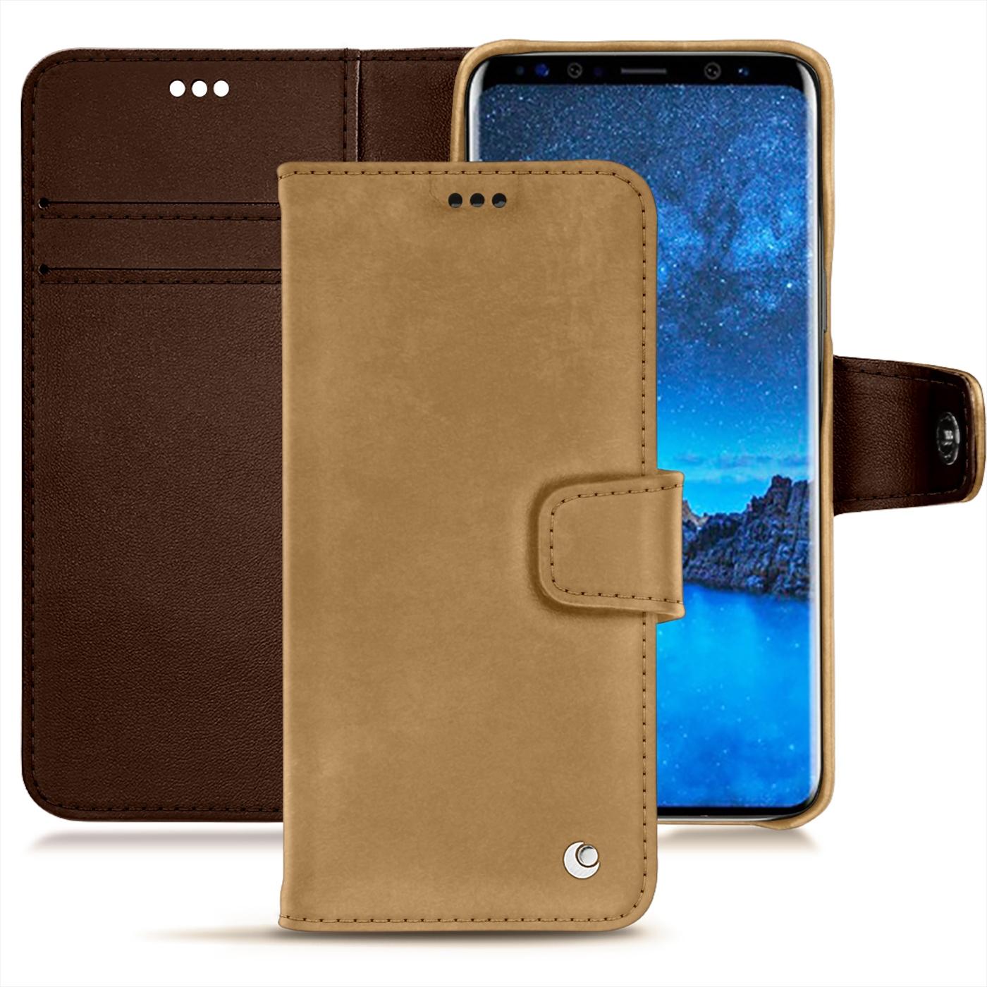 Noreve Lederschutzhülle Wallet (Samsung Galaxy S9+), Smartphone Hülle, Braun