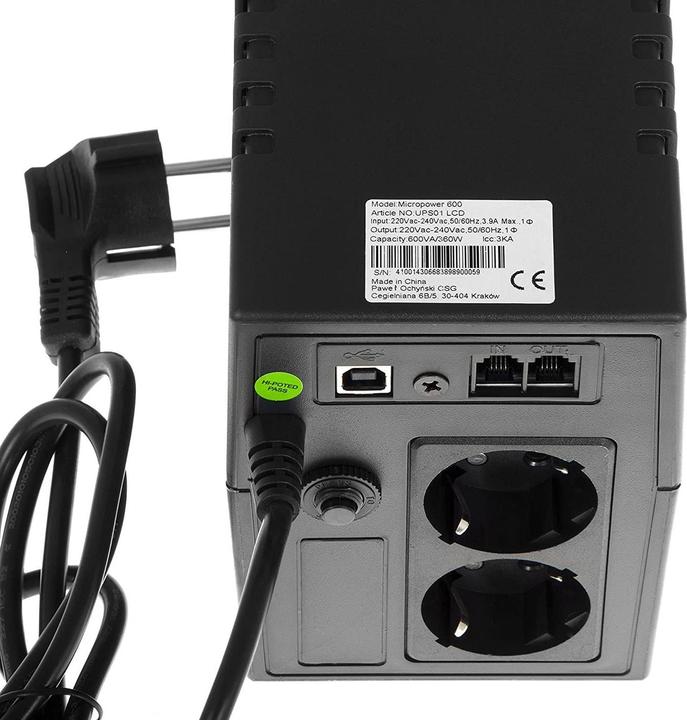 Actual product image GreenCell 600VA 360Wovervoltage protection 230V Black (600 VA, 360 W, Line-interactive UPS)