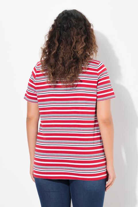 Actual product image Ulla Popken Colorful Striped Short Sleeve V-Neck Tee (56)