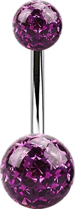 Image du produit Star Piercing Banane argentée avec deux boules de cristal violet époxy de protection (sans laiton, Acier chirurgical 316L)