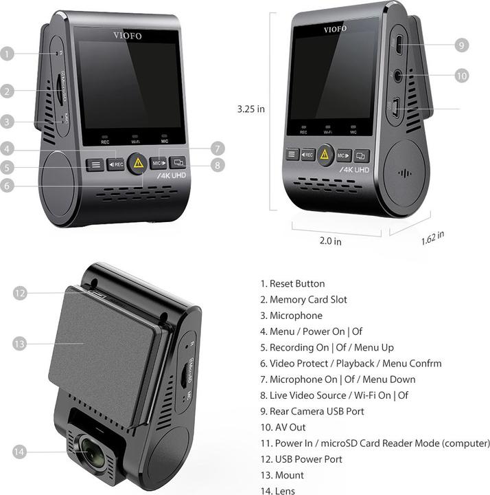 Produktbild Viofo A129 Pro 1CH 4K Wifi GPS dashcam voor auto (GPS-Empfänger, Eingebautes Mikrofon, UHD)