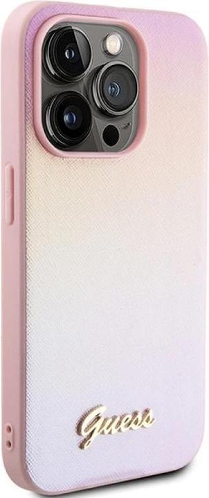 Actual product image Guess GUHCP15XPSAIRSP iPhone 15 Pro Max 6.7" różowy/pink hardcase Saffiano Iridescent Script (Apple iPhone 15 Pro Max)