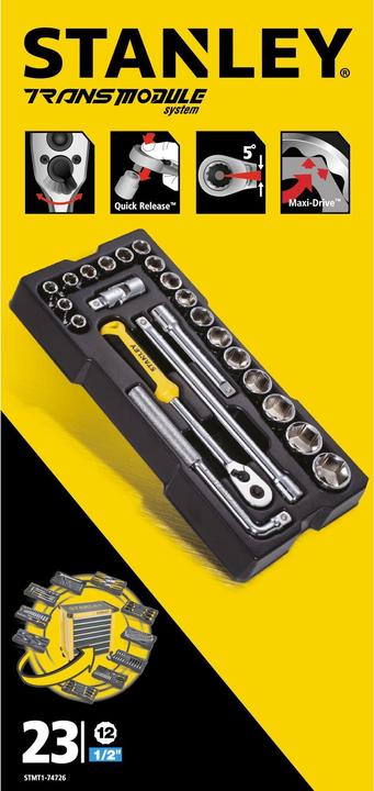 Actual product image Stanley Transmodule system, module (1/2 inch socket spanner 12-edge accessory set, with reversible ratchet