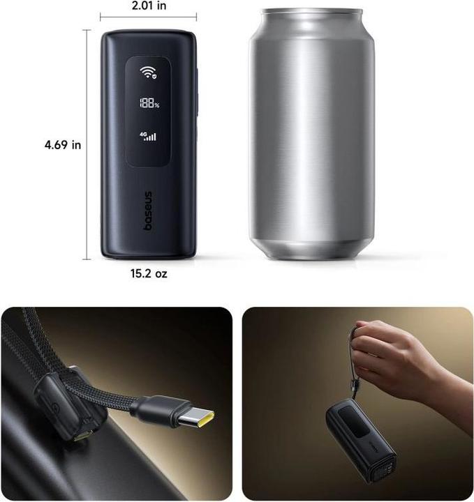 Actual product image Baseus EnerGeek GX11 MiFi Power Bank 20000mAh 67W Cosmic Black (20000 mAh, 67 W)