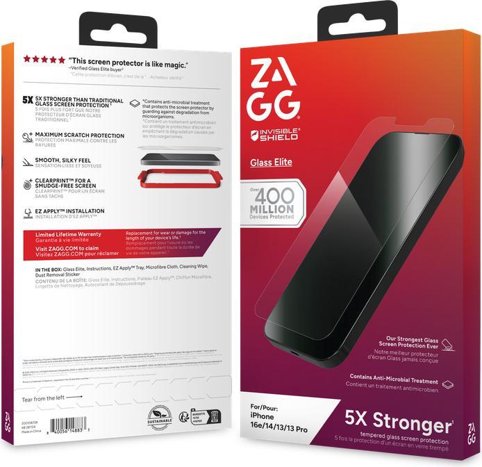 Actual product image Zagg InvisibleShield Glass Elite Screen Protector for iPhone 14/13/13 Pro (1 pcs., Apple iPhone 13, Apple iPhone 13 Pro, Apple iPhone 14, Apple iPhone 16 Pro)