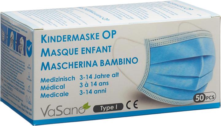 Produktbild VaSano OP Maske Kind 3-14 Jahre Typ I deutsch/französisch/italienisch (Schutzklasse I, 50 x)
