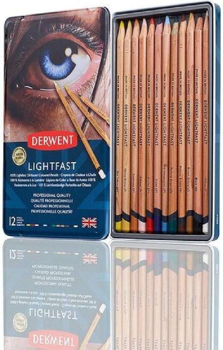 Actual product image Derwent Lightfast coloured pencils, 4 mm, multicoloured, 12 pieces (Black, Ochre yellow, Violet, Sun yellow, Scarlet fever, Mallard green, Ochre brown, Sandstone, White, Salmon, Natural brown, Medium ultramarine, 12 x)