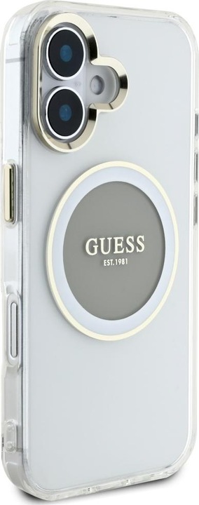 Actual product image Guess Case IML Metal Colored Circle Classic Logo MagSafe for iPhone 16 grey (Apple iPhone 16)