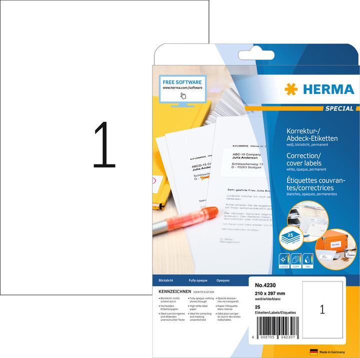 Actual product image HERMA A4 correction and cover labels