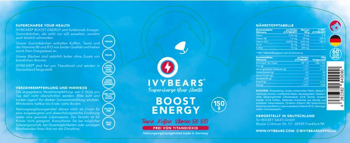 Nährwerte und Zutaten IVYBears Boost ENERGY 4 Pack (4 Stück, Gummies)