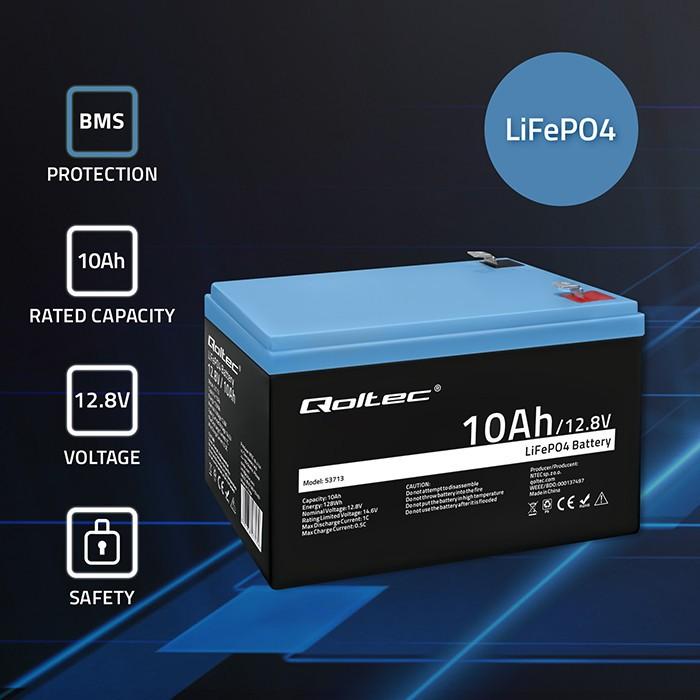 Produktbild Qoltec LiFePO4 Lithium-Eisenphosphat-Batterie (12.80 V, 10 Ah)
