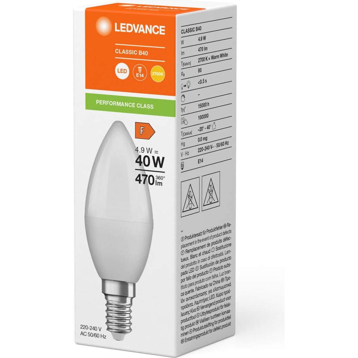Thumbnail - Ledvance, Leuchtmittel, LED-Kerzenlampe (E14, 4.90 W, 470 lm, 1 x, F)