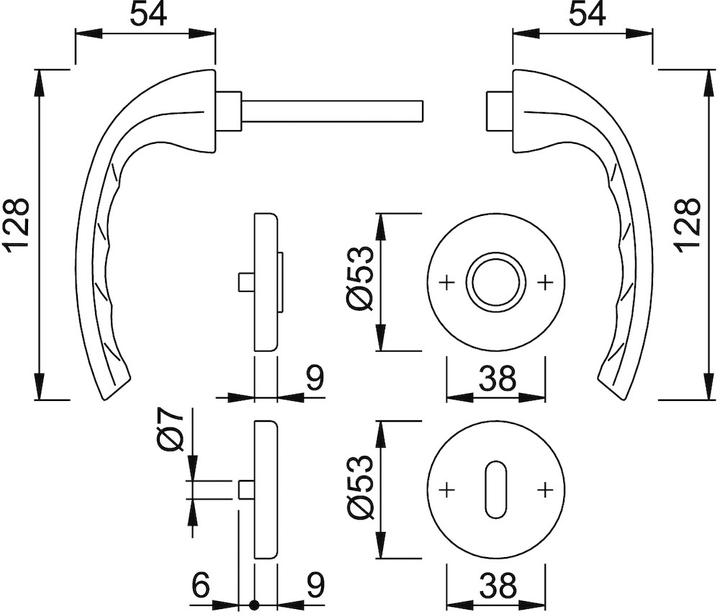 Immagine prodotto Hoppe Set di rosette Tôkyô 1710 / 42KV / 42KVS in alluminio F1 rotonde OB DIN sinistra / destra D/D (Maniglia della porta)
