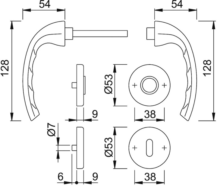 Produktbild Hoppe Rosettengarnitur Tôkyô 1710 / 42KV / 42KVS Aluminium F1 rund OB DIN links / rechts D/D (Türgarnitur)