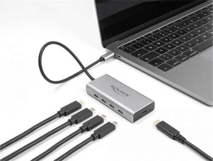 Produktbild Delock USB 10 Gbps USB Type-C™ Hub mit 4 x USB Type-C™ Buchse + 1 x USB Type-C™ PD 85 Watt mit 30 cm Ansch (USB-C, 5 Ports)
