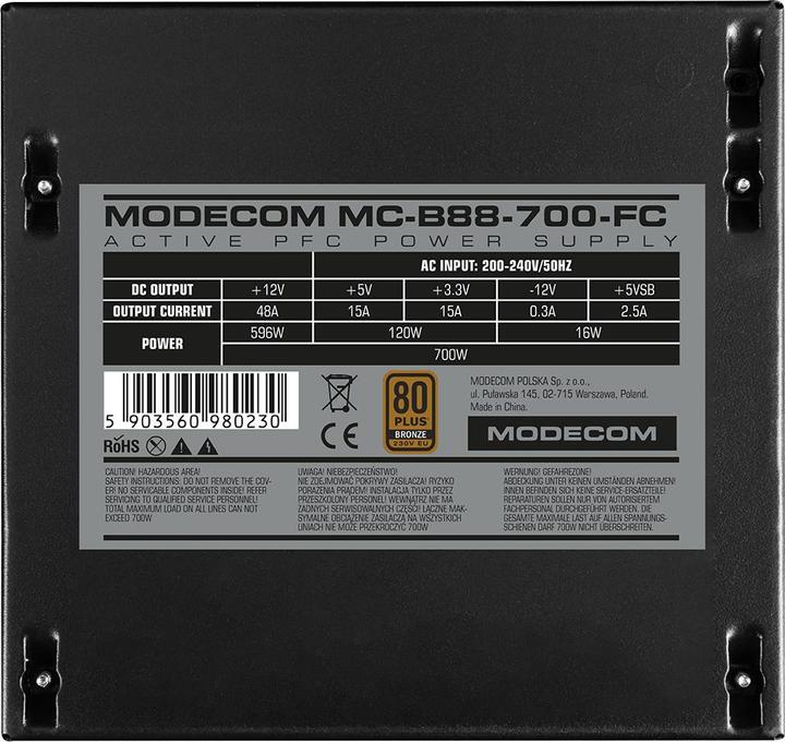 Produktbild Modecom ZASILACZ MC-B88-700FC 80+ BRONZE 230V BULK (700 W)