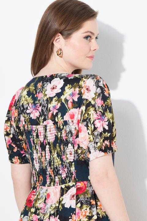 Produktbild Ulla Popken Maxikleid, Leinenmix, Blüten, Rundhals, Halbarm (62)