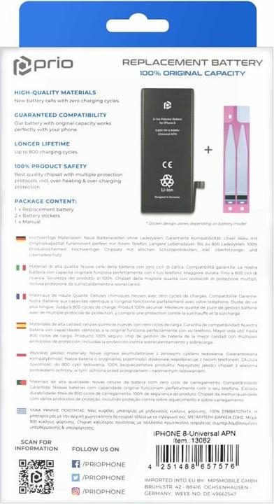 Immagine prodotto prio Batteria per Apple iPhone 8 (APN universale) (Accumulatore di carica elettrica, iPhone 8)