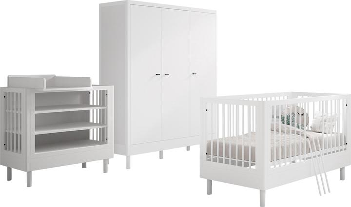Vipack Babyzimmer Forrest Buche 4-teilig Set D (Kinderkleiderschrank, Babybett, Wickelkommode)