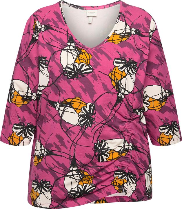 Immagine prodotto Ulla Popken T-shirt in cotone biologico con fascia per l'arricciatura, scollo a girocollo e maniche a 3/4 (54)
