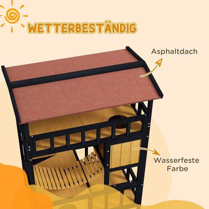 Produktbild Swisshandel24 Katzenhaus aus Holz Katzenhöhle mit Plattformen, Hängebrück für bis zu 2 Katzen (Katze)