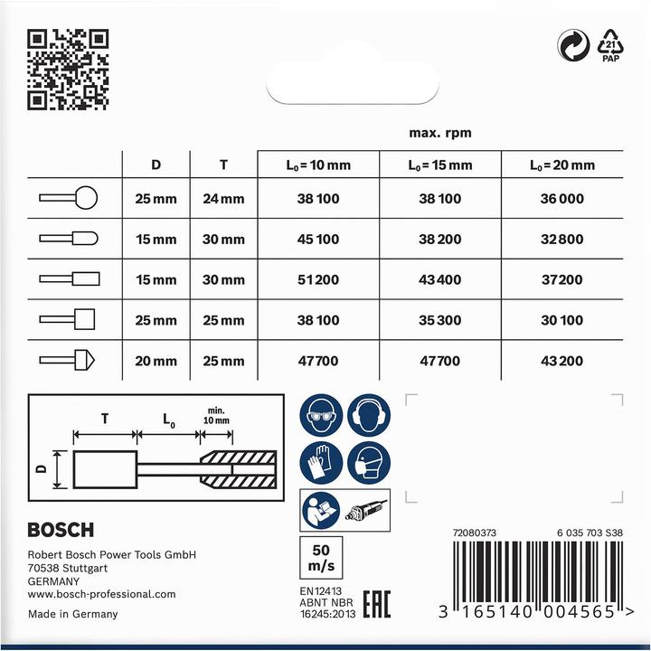 Actual product image Bosch Professional Zubehör PRO Steel mounted points set, 25 x 24, 15 x 30, 15 x 30, 25 x 25, 20 x 25 mm, G60, 5 pcs. (60)