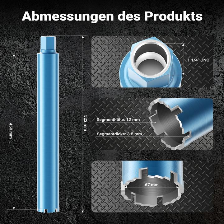 Actual product image Wiltec Diamond drill bit Shark Ø67mm drill bit 450mm 1¼ UNC diamond drill bit concrete (67 mm)