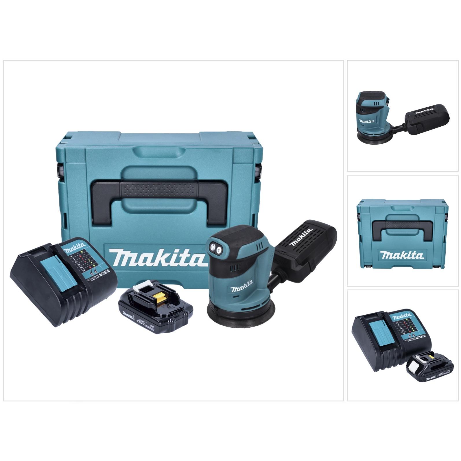 Makita, Rettificatrice + lucidatrice, DBO 180 SY1J Levigatrice orbitale a batteria 18 V 125 mm + 1x batteria 1,5 Ah + caricatore + Makpac (Levigatrici