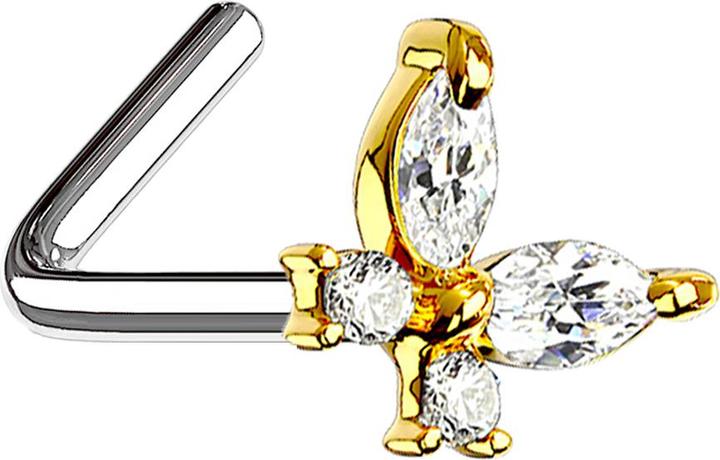 Immagine prodotto Star Piercing Nasenstecker gewinkelt 14k vergoldet Schmetterling mit Kristallen silber (Ottone, Acciaio chirurgico 316L)