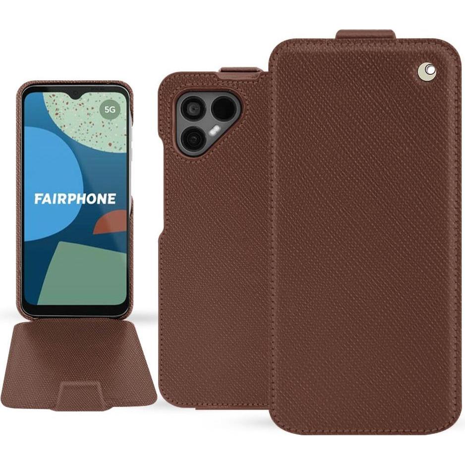 Noreve Lederschutzhülle vertikal (Fairphone 4), Smartphone Hülle, Braun